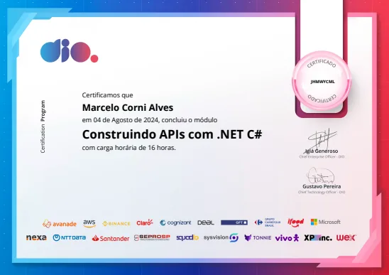 Prévia do certificado: Construindo APIs com .NET C#