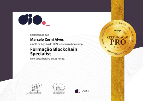 Prévia do certificado: Formação Blockchain Specialist